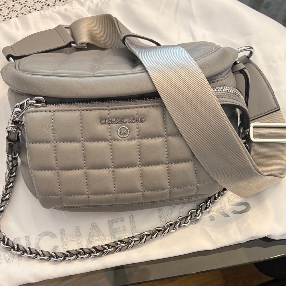 Michael Kors Silver Quilted Crossbody Bag